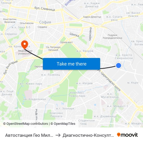 Автостанция Гео Милев / Geo Milev Bus Station (0052) to Диагностично-Консултативен Център ""Александровска"" map