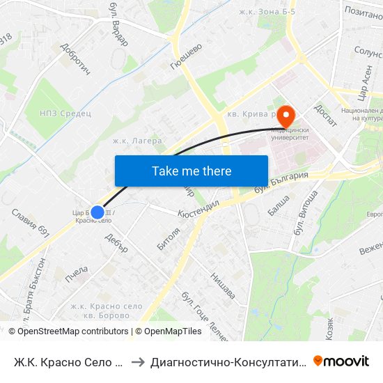 Ж.К. Красно Село / Krasno Selo Qr. (0637) to Диагностично-Консултативен Център ""Александровска"" map