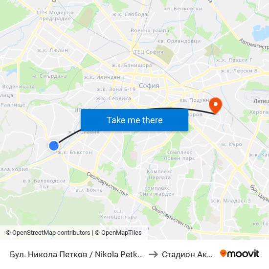 Бул. Никола Петков / Nikola Petkov Blvd. (0350) to Стадион Академик map
