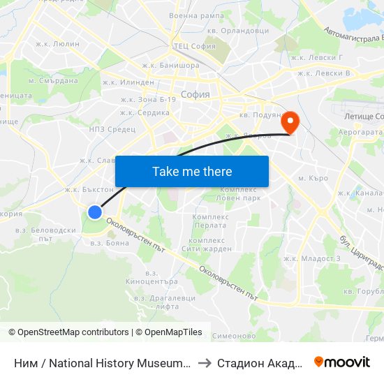 Ним / National History Museum (1464) to Стадион Академик map