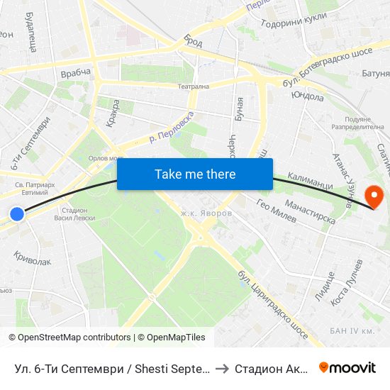 Ул. 6-Ти Септември / Shesti Septemvri St. (1808) to Стадион Академик map