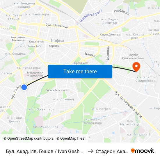 Бул. Акад. Ив. Гешов / Ivan Geshov Blvd. (0270) to Стадион Академик map