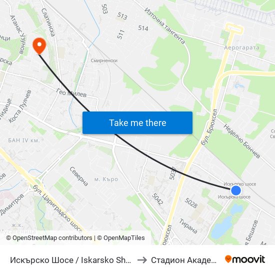 Искърско Шосе / Iskarsko Shosse to Стадион Академик map