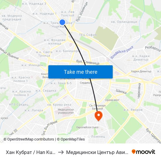 Хан Кубрат / Han Kubrat to Медицински Център Авицена map