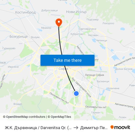 Ж.К. Дървеница / Darvenitsa Qr. (1015) to Димитър Пенев map