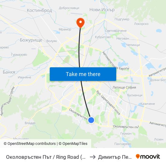 Околовръстен Път / Ring Road (1175) to Димитър Пенев map