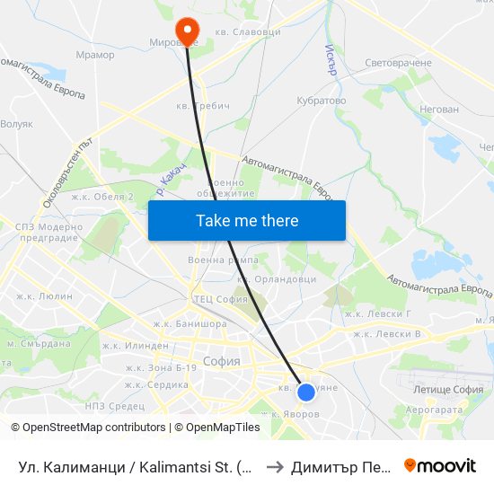 Ул. Калиманци / Kalimantsi St. (1972) to Димитър Пенев map