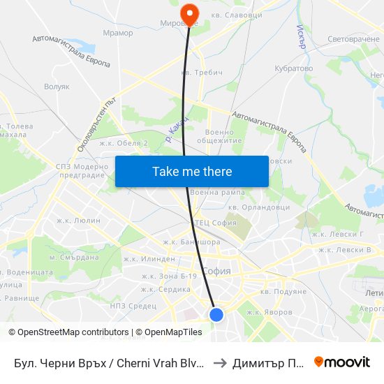 Бул. Черни Връх / Cherni Vrah Blvd. (0401) to Димитър Пенев map