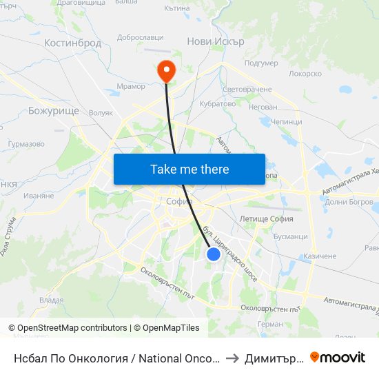 Нсбал По Онкология / National Oncology Hospital (2542) to Димитър Пенев map