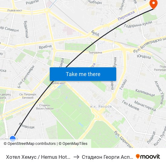 Хотел Хемус / Hemus Hotel (2329) to Стадион Георги Аспарухов map