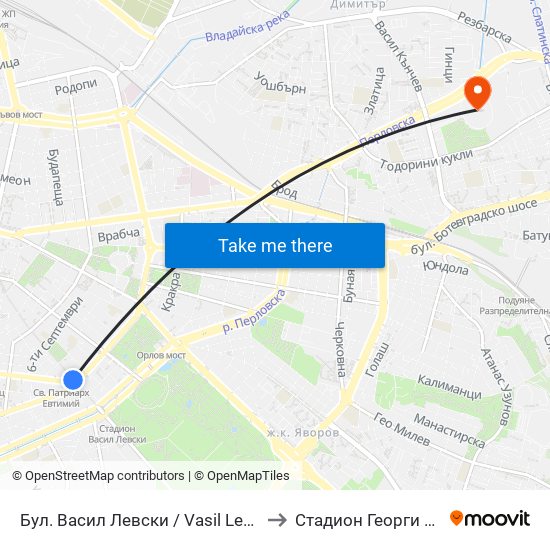 Бул. Васил Левски / Vasil Levski Blvd. (0299) to Стадион Георги Аспарухов map