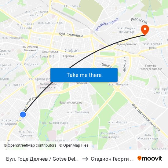 Бул. Гоце Делчев / Gotse Delchev Blvd. (0313) to Стадион Георги Аспарухов map