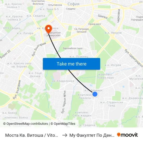 Моста Кв. Витоша / Vitosha the Bridge (1076) to Му Факултет По Дентална Медицина map
