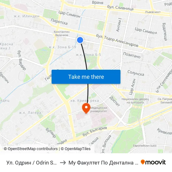 Ул. Одрин / Odrin St. (2075) to Му Факултет По Дентална Медицина map