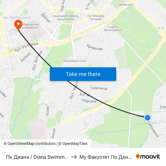 Пк Диана / Diana Swimming Complex (1342) to Му Факултет По Дентална Медицина map
