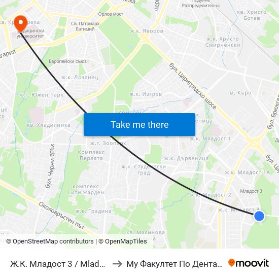 Ж.К. Младост 3 / Mladost 3 Qr. (0665) to Му Факултет По Дентална Медицина map