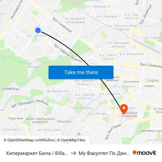 Хипермаркет Била / Billa Hypermarket (2306) to Му Факултет По Дентална Медицина map