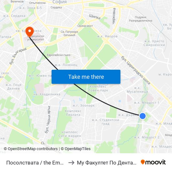 Посолствата / the Embassies (1400) to Му Факултет По Дентална Медицина map