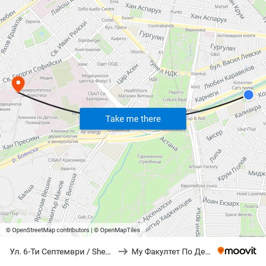Ул. 6-Ти Септември / Shesti Septemvri St. (1807) to Му Факултет По Дентална Медицина map