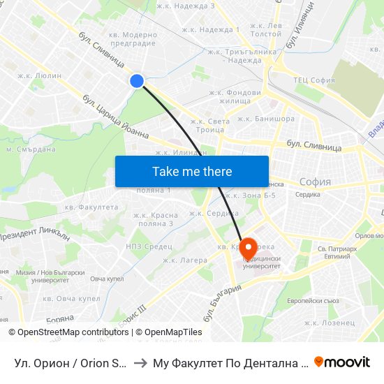 Ул. Орион / Orion St. (2092) to Му Факултет По Дентална Медицина map