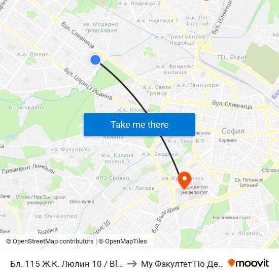 Бл. 115 Ж.К. Люлин 10 / Bl. 115, Lyulin 10 Qr. (0137) to Му Факултет По Дентална Медицина map