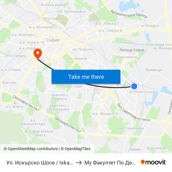 Ул. Искърско Шосе / Iskarsko Shose St. (2583) to Му Факултет По Дентална Медицина map