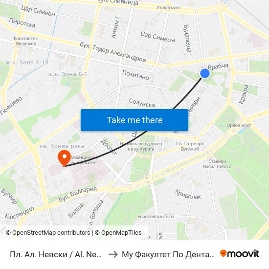 Пл. Ал. Невски / Al. Nevsky Sq. (1264) to Му Факултет По Дентална Медицина map