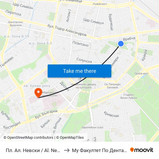 Пл. Ал. Невски / Al. Nevsky Sq. (1265) to Му Факултет По Дентална Медицина map