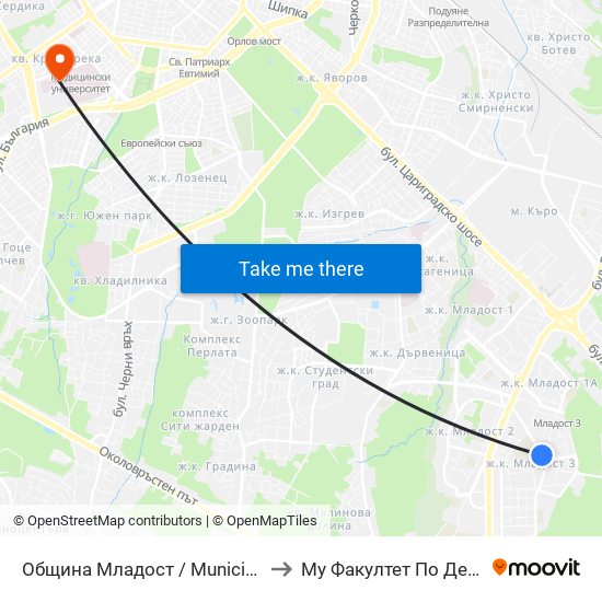 Община Младост / Municipality Of Mladost (0944) to Му Факултет По Дентална Медицина map