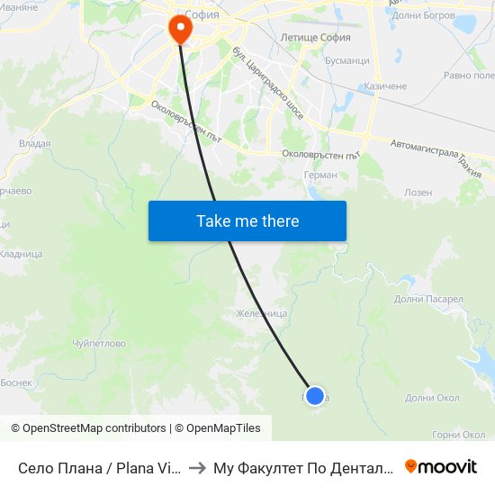 Село Плана / Plana Village (1556) to Му Факултет По Дентална Медицина map