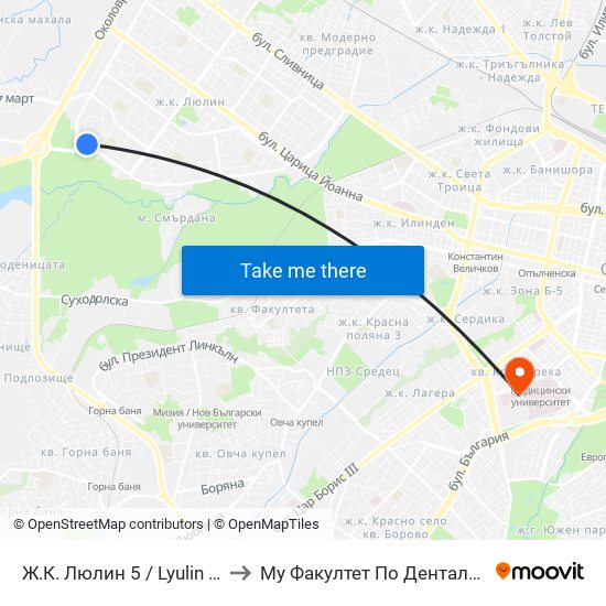 Ж.К. Люлин 5 / Lyulin 5 Qr. (0656) to Му Факултет По Дентална Медицина map