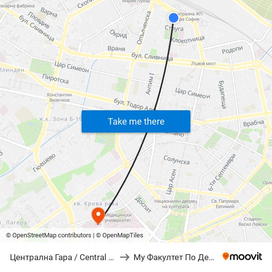 Централна Гара / Central Railway Station (1328) to Му Факултет По Дентална Медицина map