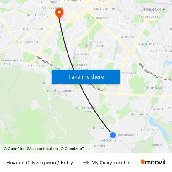 Начало С. Бистрица / Entry To the Village Of Bistritsa (1117) to Му Факултет По Дентална Медицина map