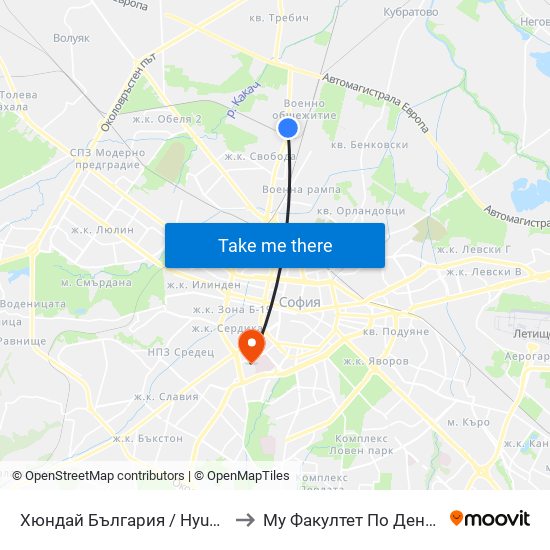 Хюндай България / Hyundai Bulgaria (1635) to Му Факултет По Дентална Медицина map