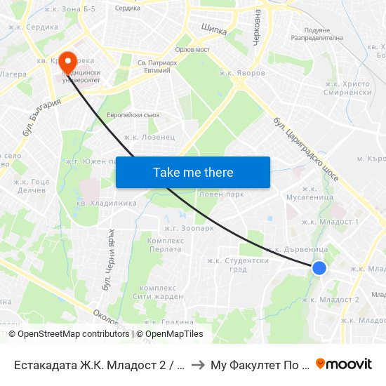 Естакадата Ж.К. Младост 2 / Mladost 2 Qr. Overhead Road (2806) to Му Факултет По Дентална Медицина map