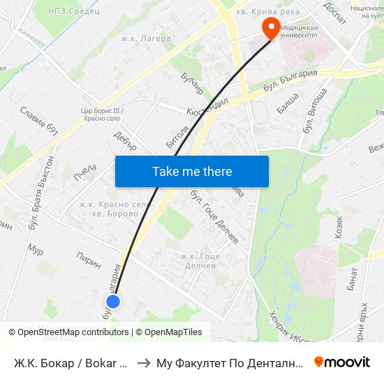 Ж.К. Бокар / Bokar Qr. (2688) to Му Факултет По Дентална Медицина map