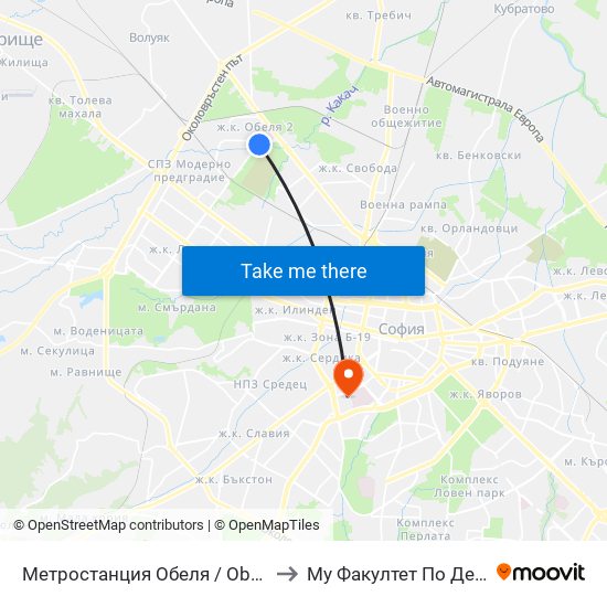 Метростанция Обеля / Obelya Metro Station (0059) to Му Факултет По Дентална Медицина map