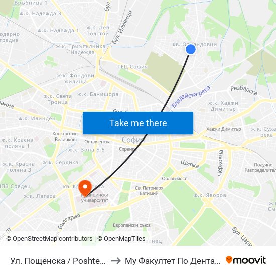 Ул. Пощенска / Poshtenska St. (0046) to Му Факултет По Дентална Медицина map