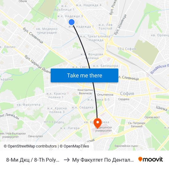 8-Ми Дкц / 8-Th Polyclinic (0043) to Му Факултет По Дентална Медицина map