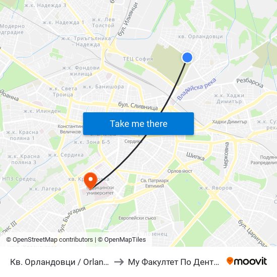 Кв. Орландовци / Orlandovtsi Qr. (0886) to Му Факултет По Дентална Медицина map