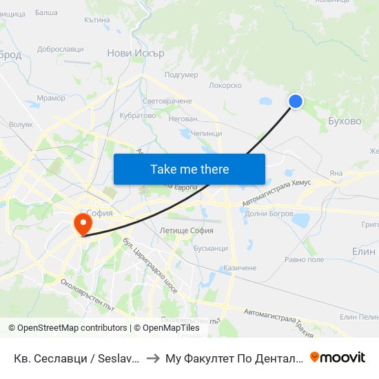 Кв. Сеславци / Seslavtsi Qr. (0898) to Му Факултет По Дентална Медицина map