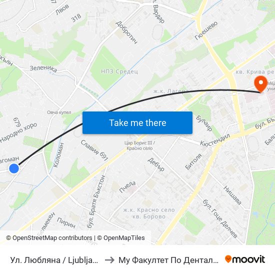 Ул. Любляна / Ljubljana St. (2606) to Му Факултет По Дентална Медицина map