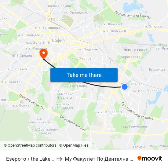 Езерото / the Lake (0559) to Му Факултет По Дентална Медицина map