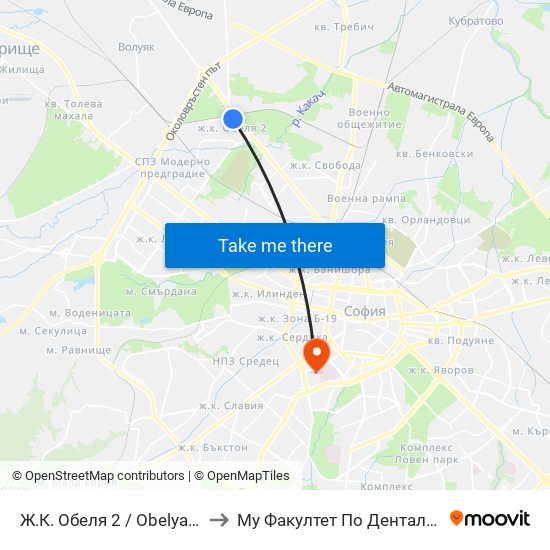 Ж.К. Обеля 2 / Obelya 2 Qr. (0680) to Му Факултет По Дентална Медицина map