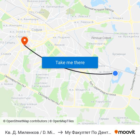 Кв. Д. Миленков / D. Milenkov Qr. (0833) to Му Факултет По Дентална Медицина map