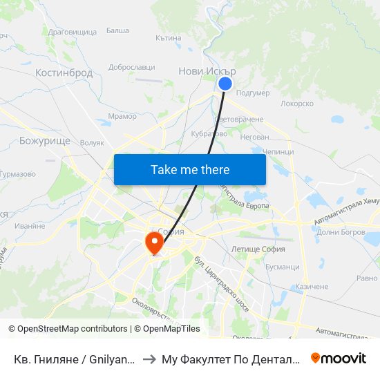 Кв. Гниляне / Gnilyane Qr. (0828) to Му Факултет По Дентална Медицина map
