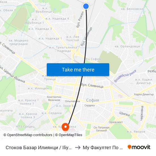 Стоков Базар Илиянци / Iliyantsi Commodity Market (0754) to Му Факултет По Дентална Медицина map