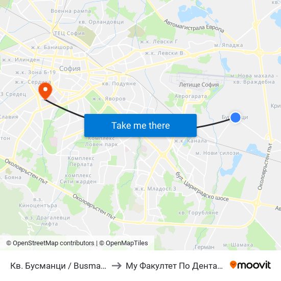 Кв. Бусманци / Busmantsi Qr. (0816) to Му Факултет По Дентална Медицина map
