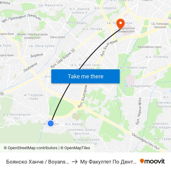Боянско Ханче / Boyansko Hanche (0266) to Му Факултет По Дентална Медицина map