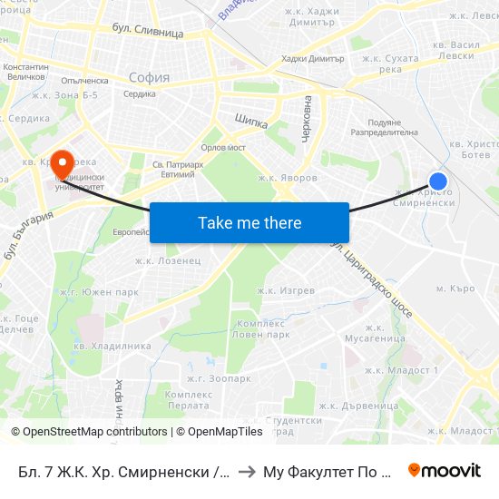 Бл. 7 Ж.К. Хр. Смирненски / Bl. 7, Hr. Smirnenski Qr. (0250) to Му Факултет По Дентална Медицина map